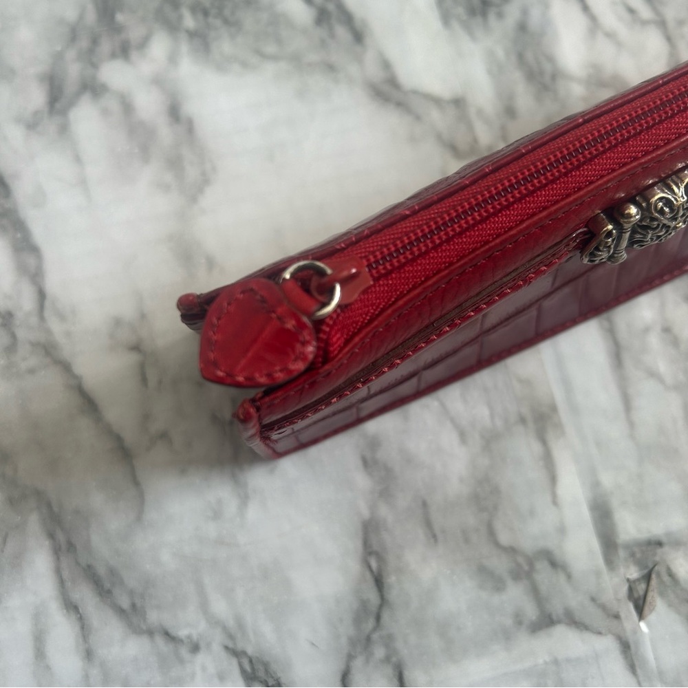 Brighton | Red Leather Croc Embossed Zip Up cosmetic Case Coin purse Makeup case - Picture 4 of 10
